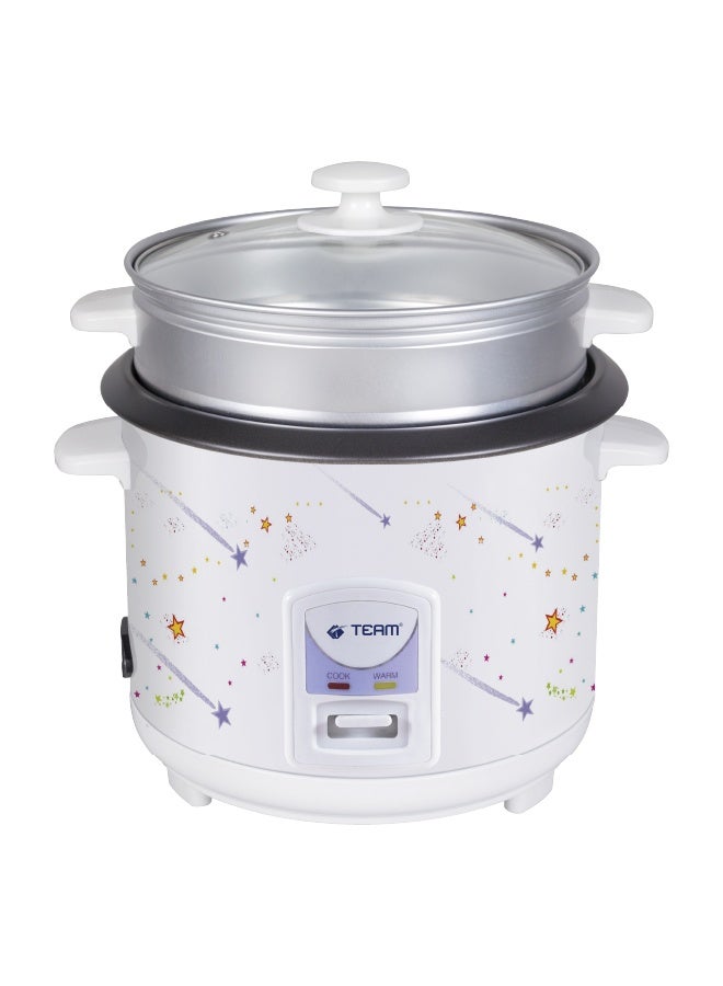 تيم TEAM Electric Rice Cooker with Steamer – 1.8L Non-Stick Pot | 700W | Automatic Cooking & Keep Warm | Multi-Functional Food Steamer |  White Design with Glass Lid - Image 1